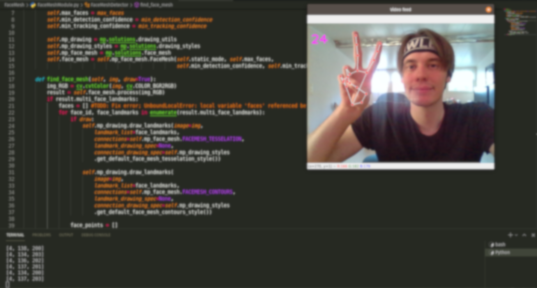 OpenCV code and output